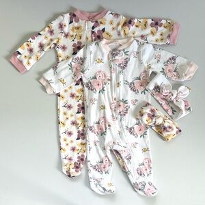 🎀 Footed Pajamas 4 pcs. sleepers footies with headpiece infant 0-3 Months